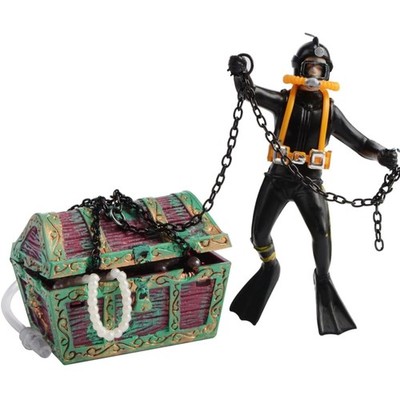 Action Aquarium Ornament, Undersea Treasure Chest Diver, Live-Action Aerating...