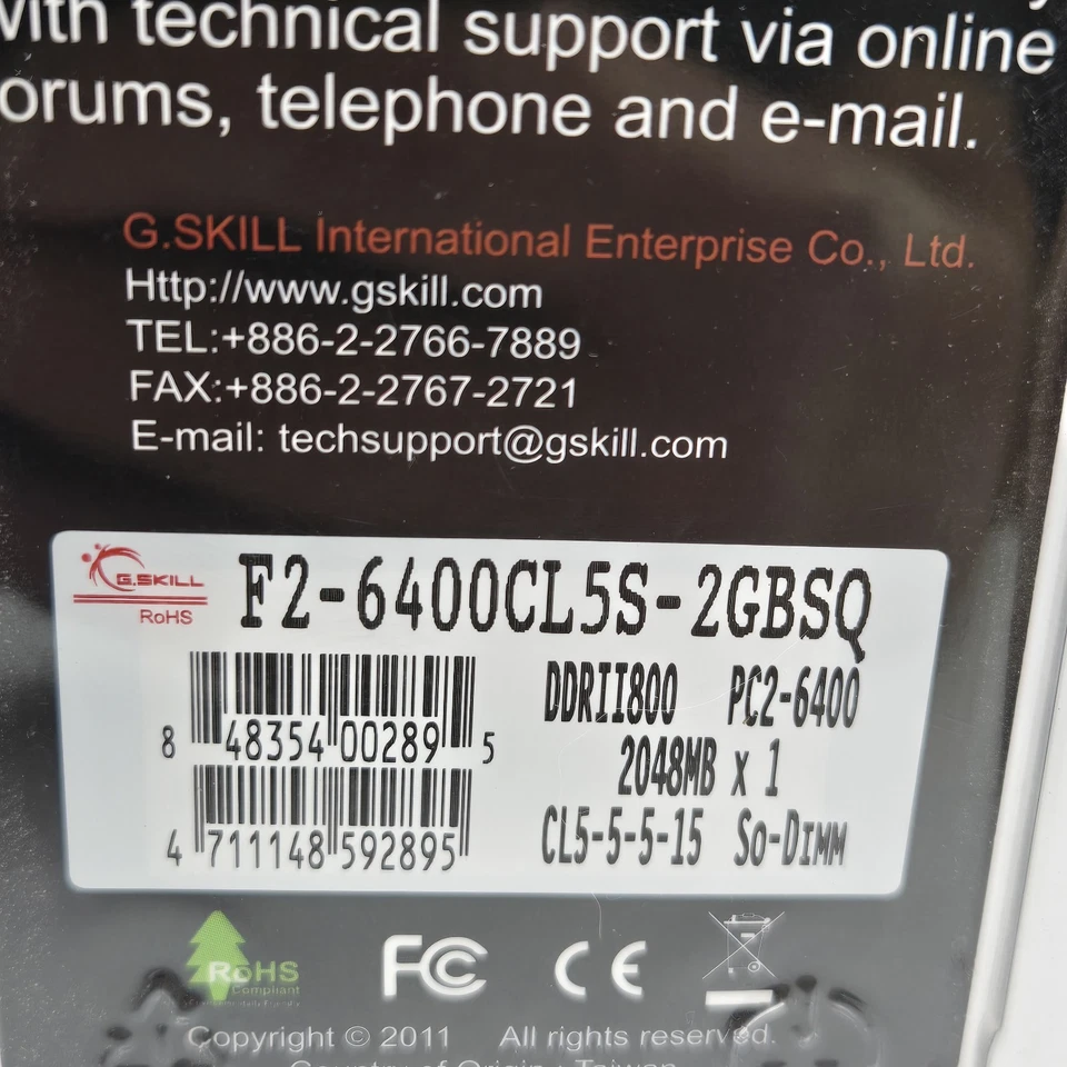 G.SKILL SO-DIMM F2-6400CL5S-2GBSQ 2GB Laptop Memory RAM - NEW - Image 4 of 4