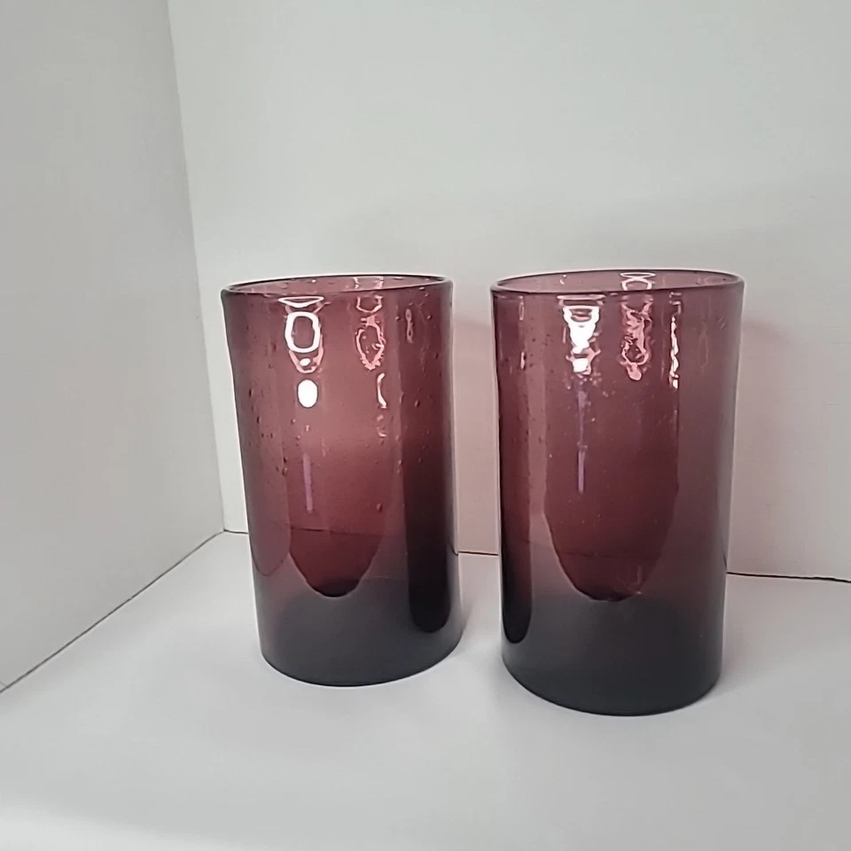 Редкий снятый с производства Tag Ltd Plum Flat 18 унций Набор Стаканов из Пузырькового Стекла Ручного Выдувания - Изображение 2 из 4