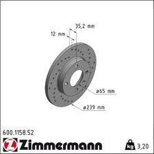 2x Zimmermann 600.1158.52 Bremsscheibe für VW SEAT AUDI 80 B2 B2 80 B1 90 B3 80