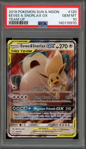 Pokemon Eevee & Snorlax GX Team Up Holo Ultra Rare #120 PSA 10 Gem Mint