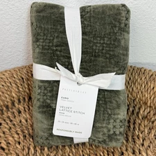 POTTERY BARN VELVET LATTICE QUILTED PILLOW SHAM, EURO ~ LODEN GREEN