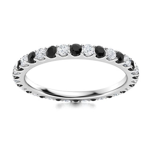 2MM Round White Topaz & Black Spinel 925 Sterling Silver Full Eternity Ring