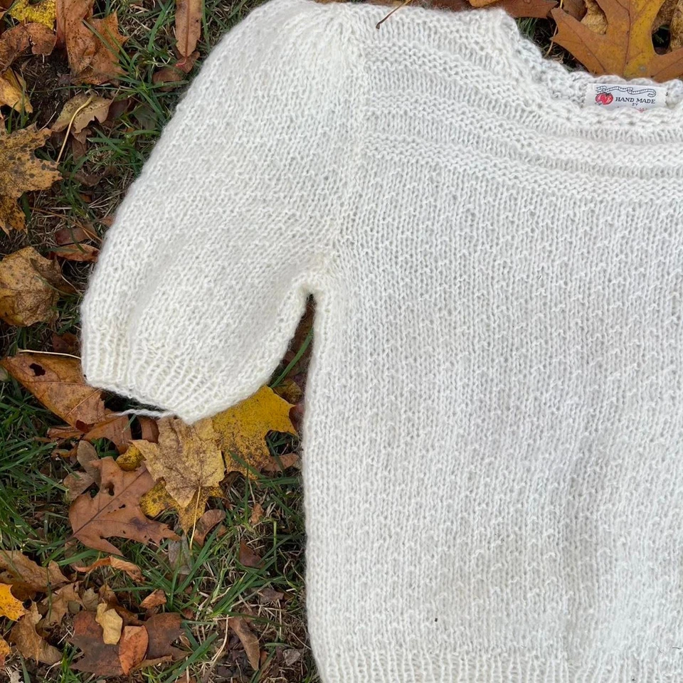 Винтажный 1970-х 1980-х годов делает 1940-х белый изящный короткий Puff рукав вязаный топ размер S/M - Изображение 2 из 4