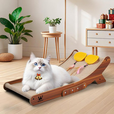 Sisal Cat Scratcher Bed, Natural Solid Wood Scratch Lounger, No Mess Scratching