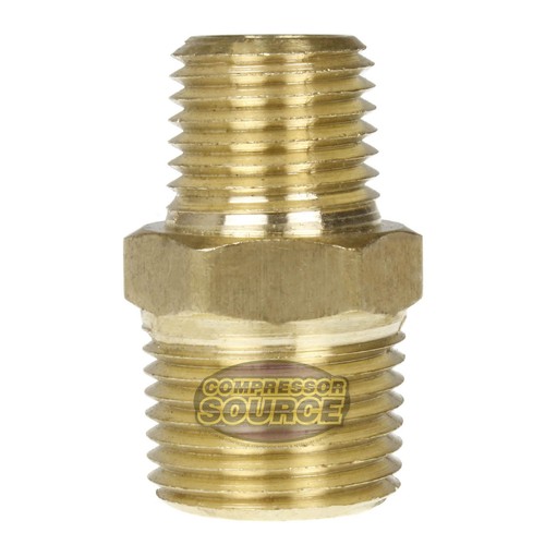 3/8" x 1/4" Male NPTF Pipe Reducing Hex Nipple Solid Brass Pipe Fitting