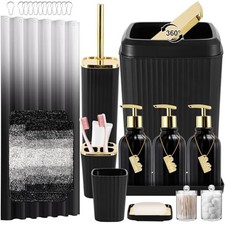 32PCS Bathroom Set Bath Set  Shower Curtain  Bath Rugs Black and Gold