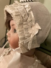 Vintage Doll Bonnet With Rows Of Lace