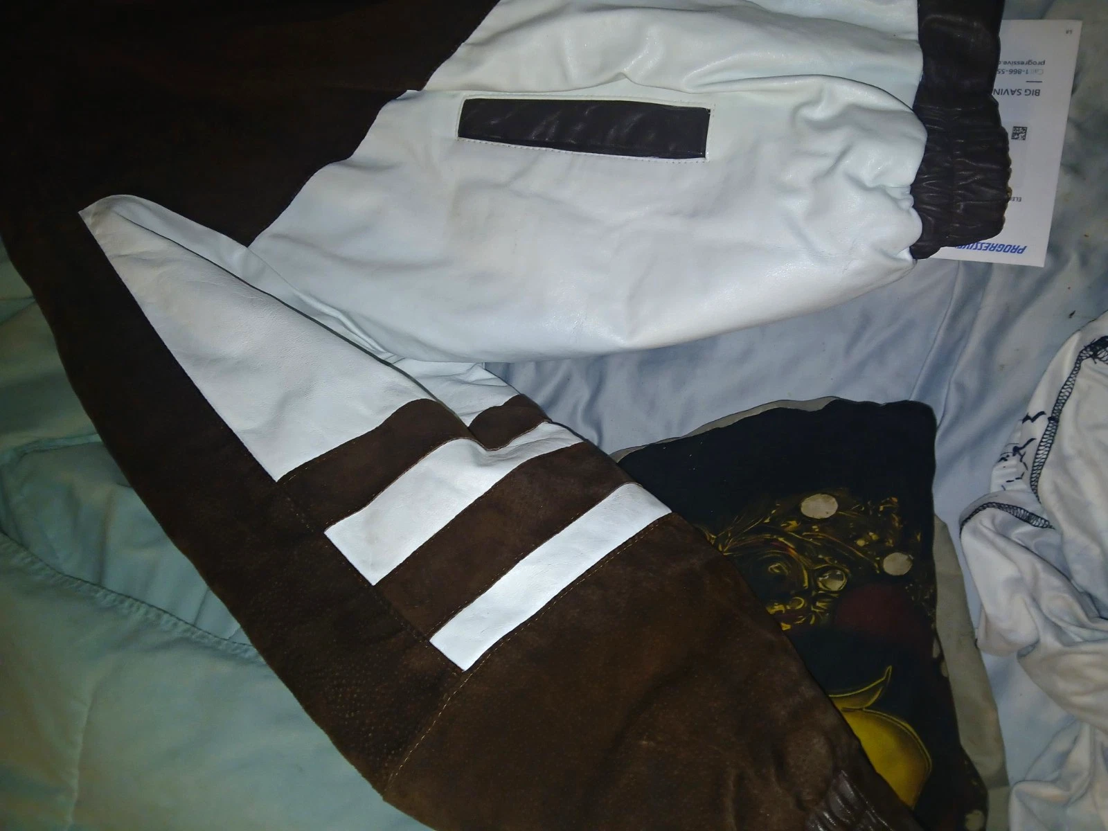 Handmade Men’s Black & White Colorblock Leather Suede Bomber Jacket 2XL 42" - product detail image 1