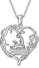 Reading Necklace 925 Sterling Silver Book Lover Necklace Reading Pendant Graduat