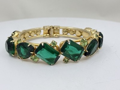Vintage Juliana D&E Green Stone Gold Tone Hinged Bangle Bracelet 6.5  Inside