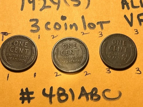 (3) Coin Lot 1924 S Lincoln Wheat Cent  ALL VF Very Fine Buyer grade #481ABC