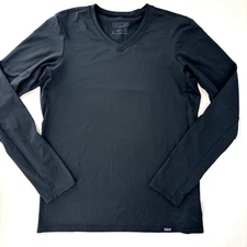 Patagonia Base Layer Shirt Womens Medium Black Capilene Daily Long Sleeve NICE!