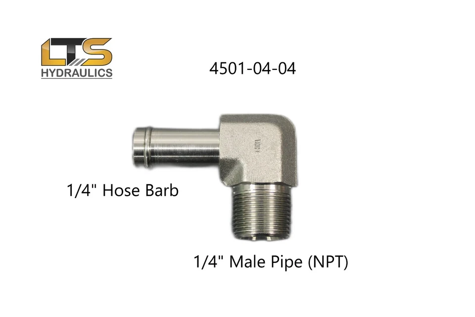 1/4" Beaded Hose Barb x 1/4" Male Pipe NPT 90° Steel Adapter 4501-04-04 (Qty 5) - Image 2 of 4