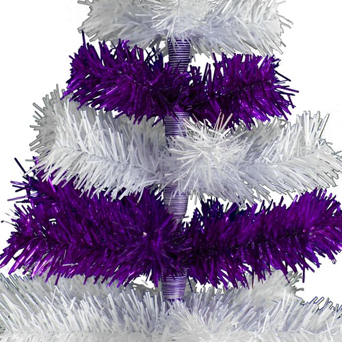 Shiny Purple and Matte White Layered Tinsel Christmas Tree Stand Included - Picture 20 of 33