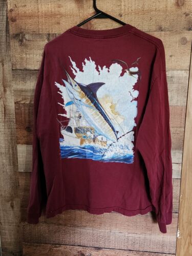 Guy Harvey Long Sleeve Tshirt Size L Burgandy - Picture 4 of 5