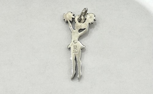 Sterling Silver Jumping Cheerleader Charm Pendant - 925 Silver, One-Sided Design With Pom Poms