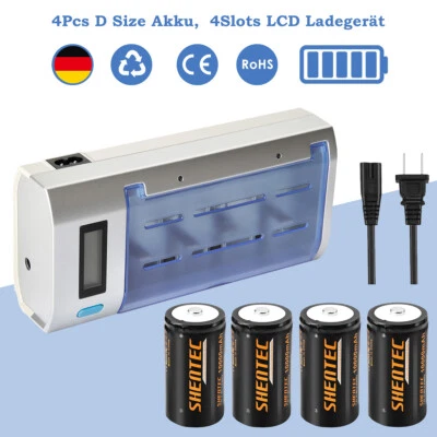 SHENTEC 10000mAh 1.2V D Tipo MONO Batería Recargable NiMH Batería HR20 AM1+ Cargador