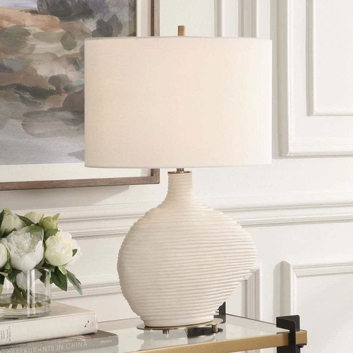 DUOSTACKED MODERN 24" TABLE LAMP WHITE CERAMIC UTTERMOST 30473 - Picture 3 of 7