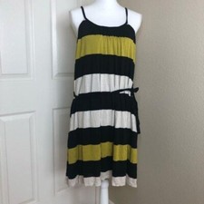Mango Striped Yellow and Black Spaghetti Strap Flowy Dress XS