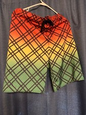 Hang Ten Ombre Orange Yellow Green Swim Shorts Board Medium