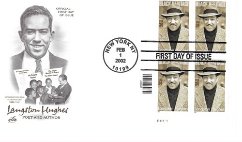 ArtCraft FDC 2002 34c Langston Hughes Black Heritage PB4 Sc # 3557