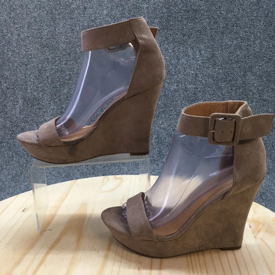 Madden Girl Sandal Womens 8 Brown Platform Wedge Ankle Strap Suede Open Toe - Image 2 of 4