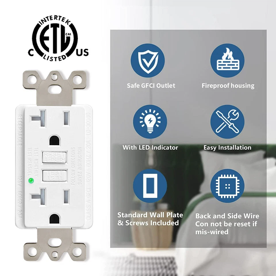 20Amp GFCI Outlet Receptacle with LED Indicator Ground Fault Circuit Interrupter - Image 3 of 4