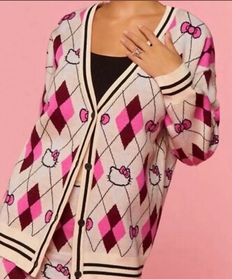 Hello Kitty and Friends x Forever 21 M Oversized 46” Argyle Cardigan  Sweater