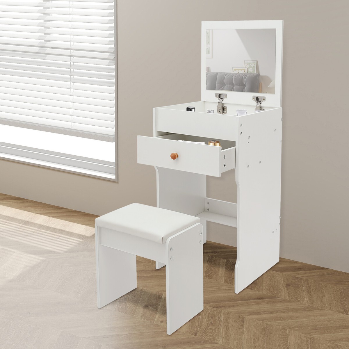 modern mini dressing table Nordic folding white mini makeup table with stool and mirrorHomary
