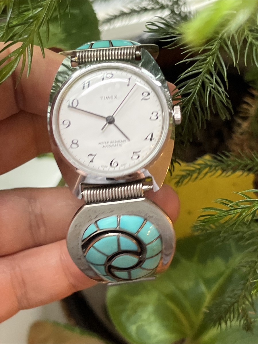Native Zuni Turquoise & Sterling Silver Inlay Men's Watch by D & A