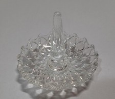 Vintage Clear Diamond Cut Ring Dish Holder Vanity Decor Jewelry Organizer Gift