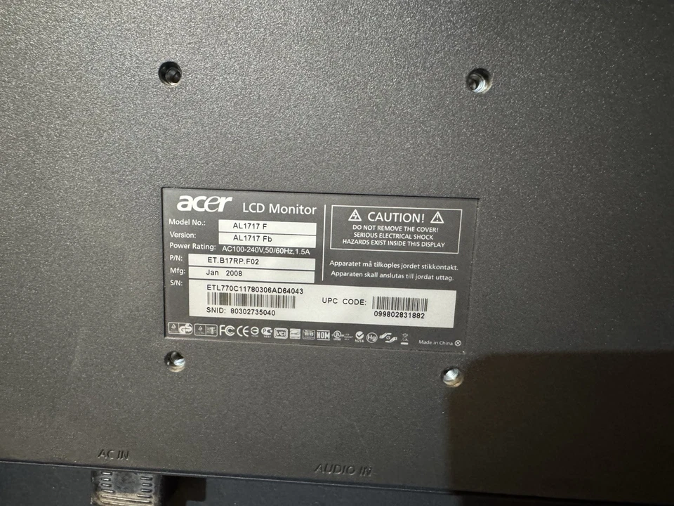 Acer AL1717F 17” LCD Monitor Used In Great Working Order - Image 4 of 4