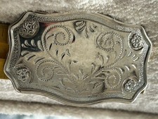 Silver Tone Floral Scroll Heart Engraved Belt Buckle Cowgirl Dainty Buckle