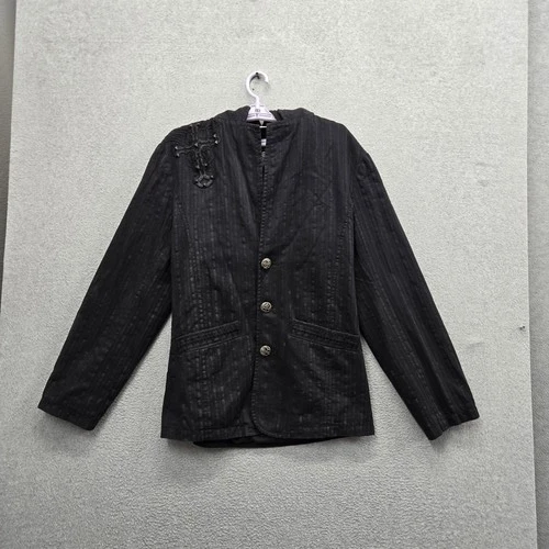 Roar Men Jacket S Black Embroidered Cross Devote Hooded Blazer Y2K Grunge - product listing photo