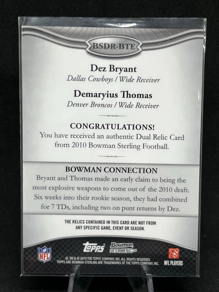 2010 Topps Bowman Sterling Dual Relic Dez Bryant & Demaryius Thomas Rookie RC - Image 2 of 2