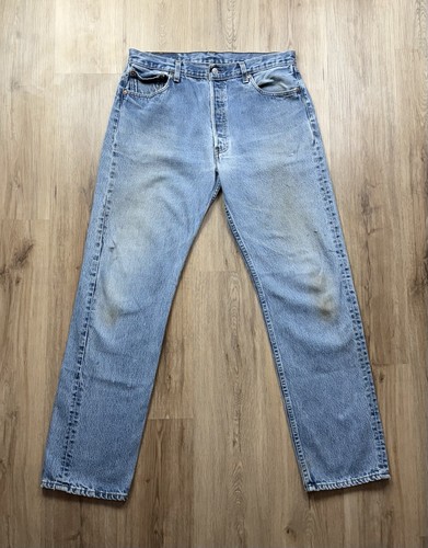 90s VINTAGE Levi’s 501 Jeans Size 34x33 Made in USA Denim Light Wash READ