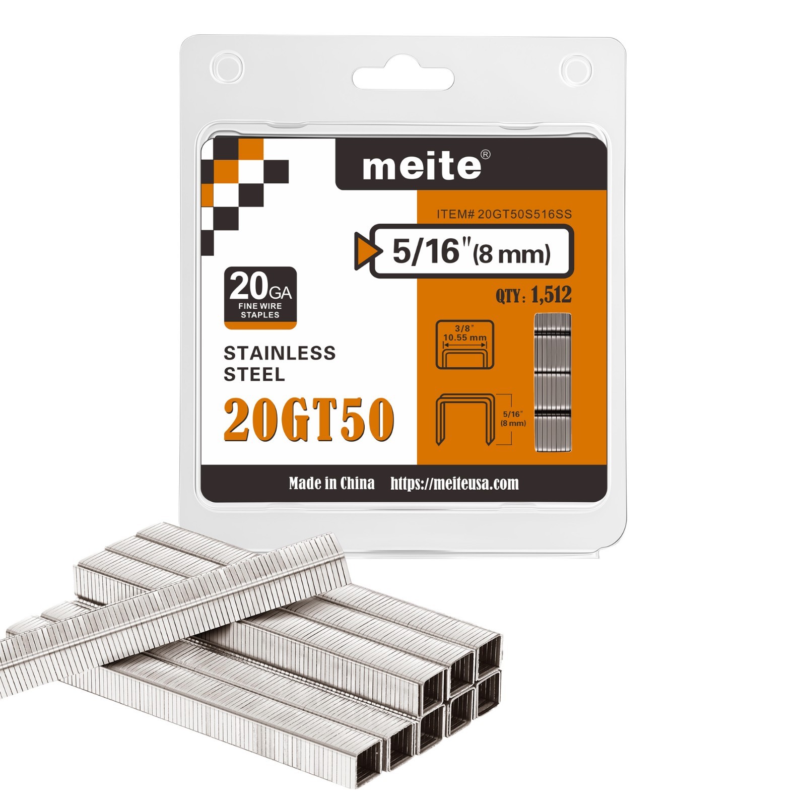 meite T50 Stainless Steel Staples Marine 20 Gauge 3/8 Inch Crown 5/16" Length
