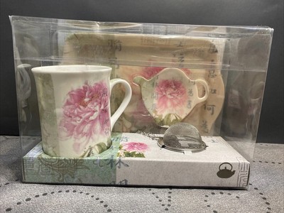 Nuova Tea For One Set Bone China Floral Mug Set New In Box Beautiful Gift!