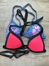 Victoria Secret PINK 2 Halter Triangle Bikini Swim Tops Crochet Floral Neon SP