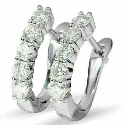 2Ct Lab Created D VVS1 Diamond Hoop Earrings Solid 14K White Gold Finish