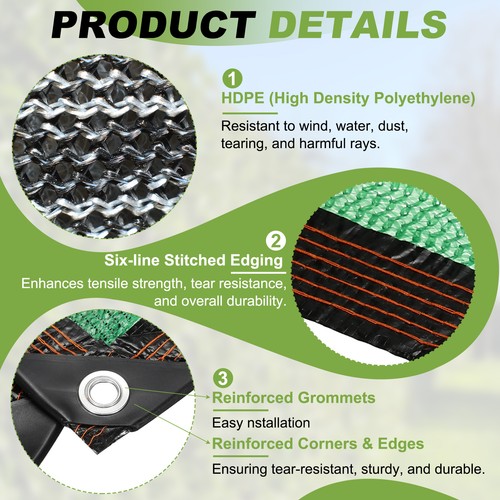 Fence Privacy Screen 16ft x 16ft(25 Sqft) Fencing Mesh Shade Net Cover, Green - Picture 3 of 6