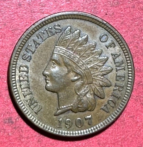 1907 US Indian Head Cent! AU! Old US Coin! Beauty!