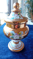 Glas Deckel Dose - BOHEMIA - Gold und Emalie Auflage - dekorativ - 12,5 x 6,5 cm