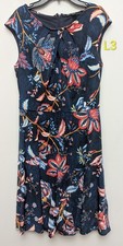 L3 Maggy London Navy Blue Floral Sleeveless Pleated Top Midi Dress US Sz 8