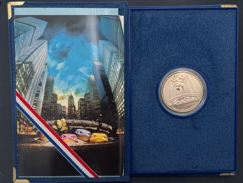 1990 Teenage Mutant Ninja Turtles 1ozt .999 Silver Proof Coin Display Case & COA