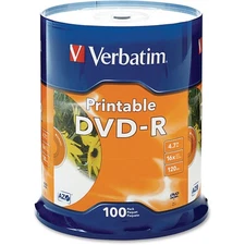 Verbatim DVD-R 4.7GB 16X White Inkjet Printable - 100pk Spindle DVD-R 16X 