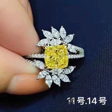 Luxury SONA Diamond Square Leaf Yellow Diamond Ring, Brand Name Jewelry