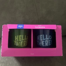 Tabitha Brown 2 Metal Tumblers “Hello There” NEW Boxed Blue & Green, Small Size