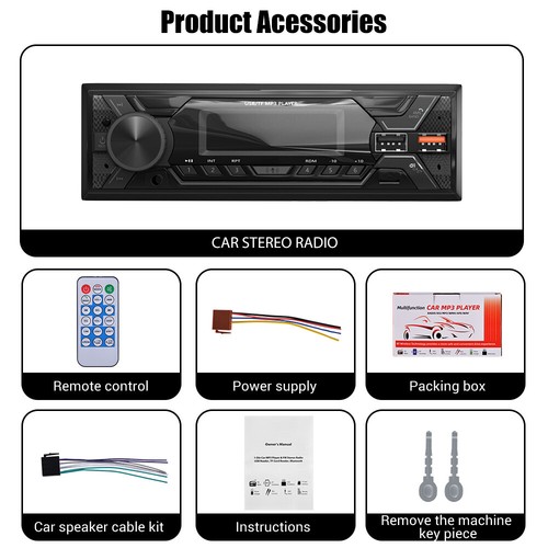 Autoradio mit Bluetooth BT Freisprech 7 Farben Single 1DIN MP3 Player USB Aux FM - Bild 12 von 13